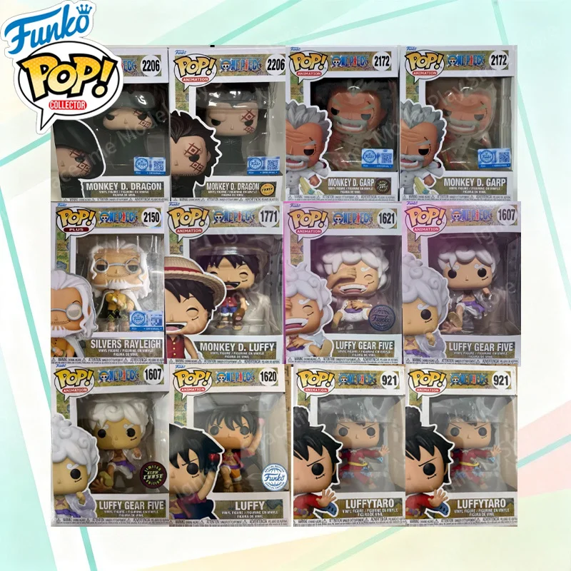 FUNKO Pop Original One Piece Luffy Gear 5 Nika Form Lachende Rayleigh Zoro Actionfigur Spielzeug für Jungen Mädchen Geschenk Sammlerstück