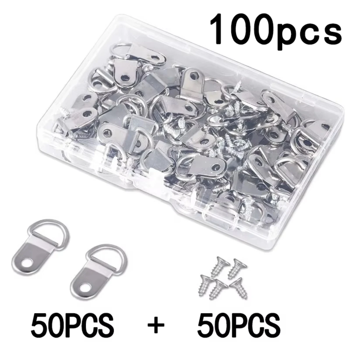 

100Pcs Oil Painting Mirror Picture Frame Hanger, Round D Ring Buckle, Photo Wall Hook With Screws