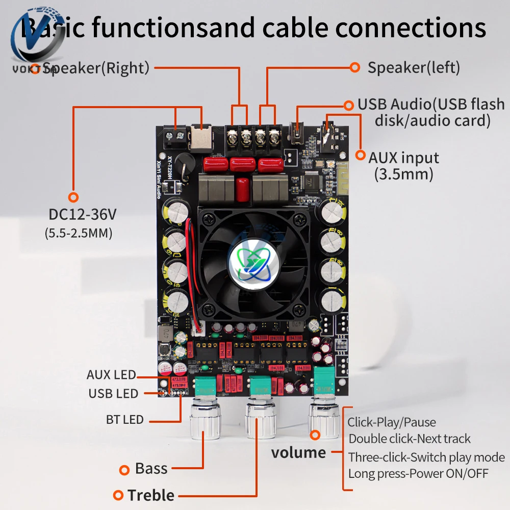 TPA3251 Dual Channel Stereo Power Amplifier Board 220W * 2 Fever Level BT Audio Amplifier Board Stereo Equalizer Amp DC 12-36V