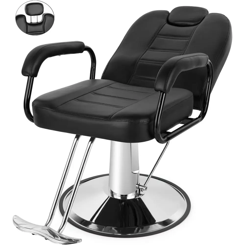

Stylish Heavy-Duty Hydraulic Reclining Barber Chair with Wider Seat for Salon and Spa Hair Services (Black)