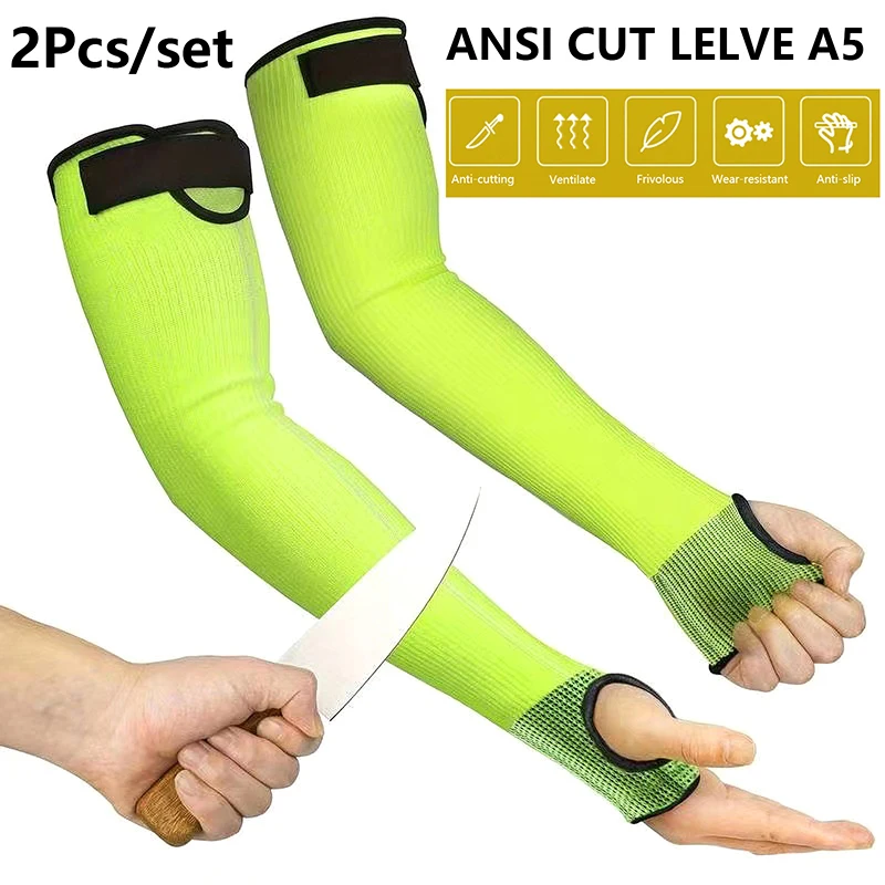 A Pair Cut/Scratch/Slash Resistant Sleeves Arm Guards Protection With With Thumb Hole And Adjustable Hook And Loop