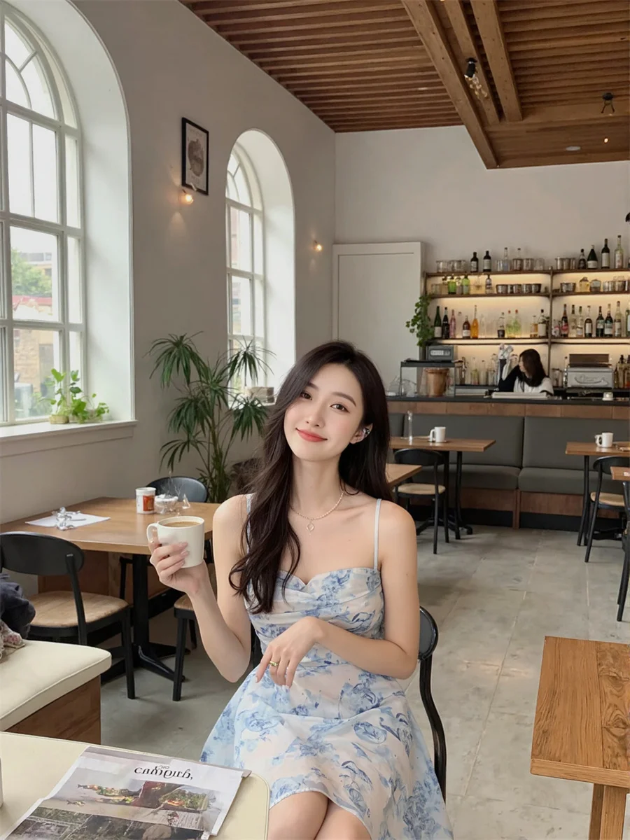 Floral mini chiffon céu azul vestidos feminino bolo plissado cordão em camadas artístico único moderno feminino chique applique retalhos