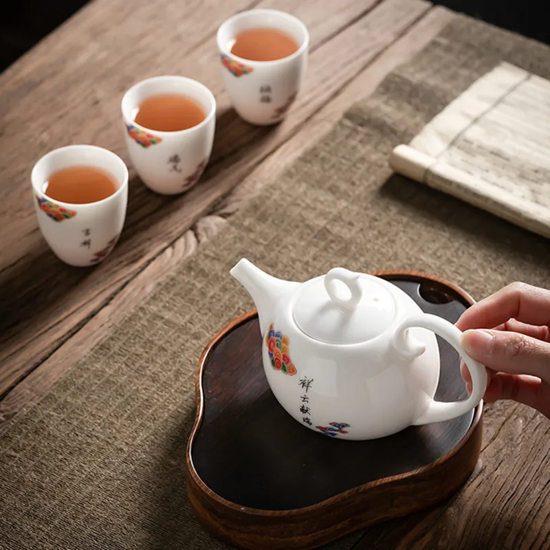 Chinese Ceramic Teapot Handmade Exquisite White Porcelain Tea Pot Household Beauty Tea Infuser Kettle Travel Portable Tea Set