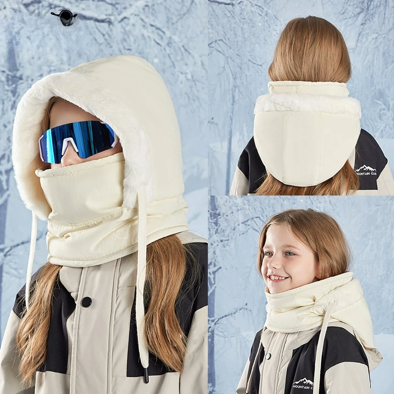 Children's hat, winter velvet neck guard, neck scarf, integrated hood, men's and women's baby outdoor warm Lei Feng hat