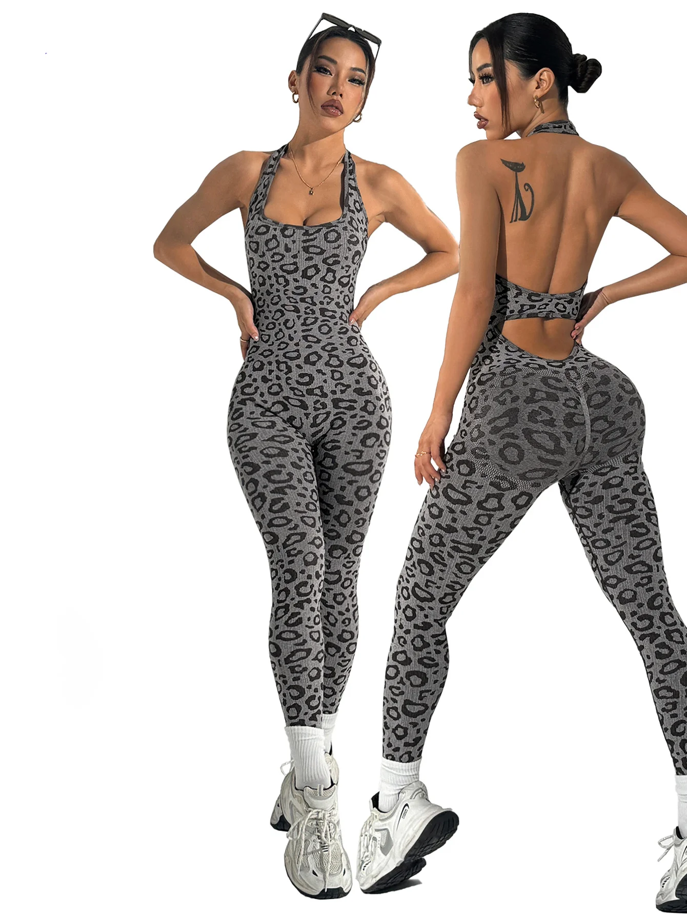 Chaleco sin mangas acolchado con estampado de leopardo, mono deportivo de autocultivo con estampado de leopardo y espalda descubierta para levantar la cadera, tenis y Yoga