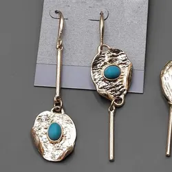 Shaped Irregular Round Blue Resin Stone Vintage Metal Drop Earrings for Women Girl Retro Jewelry HUANZHI 2025 NEW INS