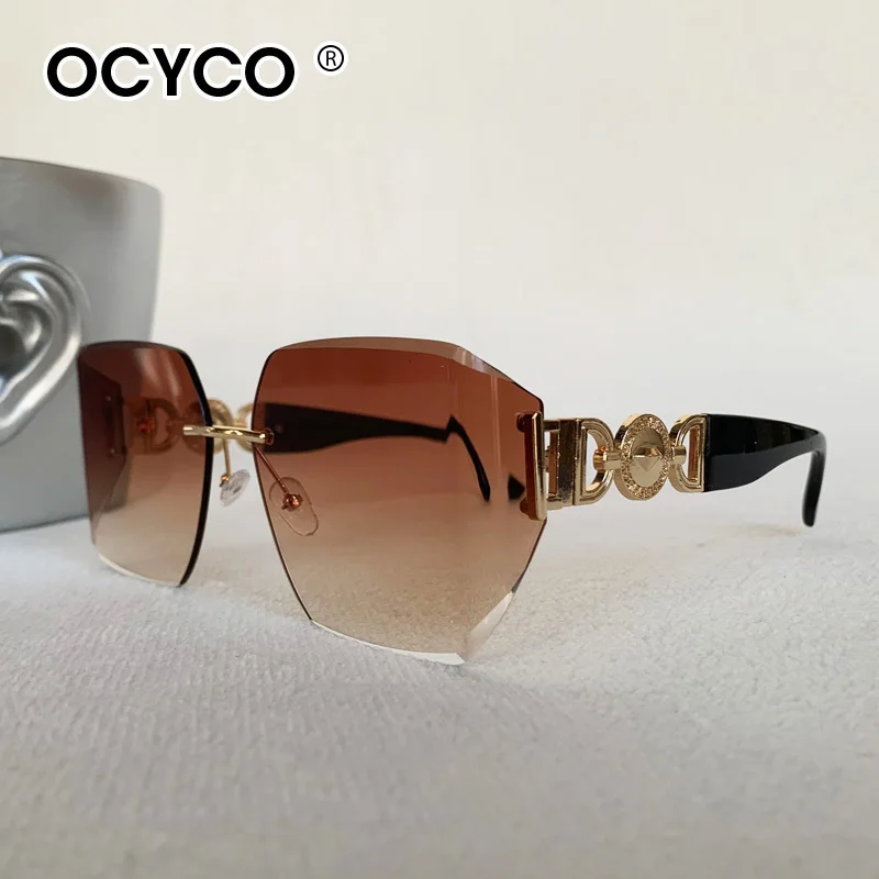 Steampunk Randlose quadratische Sonnenbrille Männer Frauen 2025, Luxusmarke Designer Metall Sonnenbrille Stilvolle gebogene Farbtöne Brillen UV400 – Detail 8