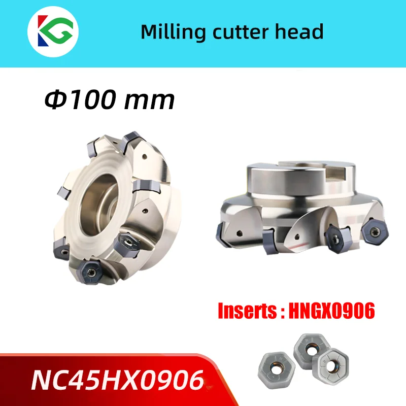 For HNGX0906 Insert 100mm Face Milling Cutter Head NC45HX0906 45 Degree Fast Feed Milling Cutter Disc Double Sided 12 Flutes CNC