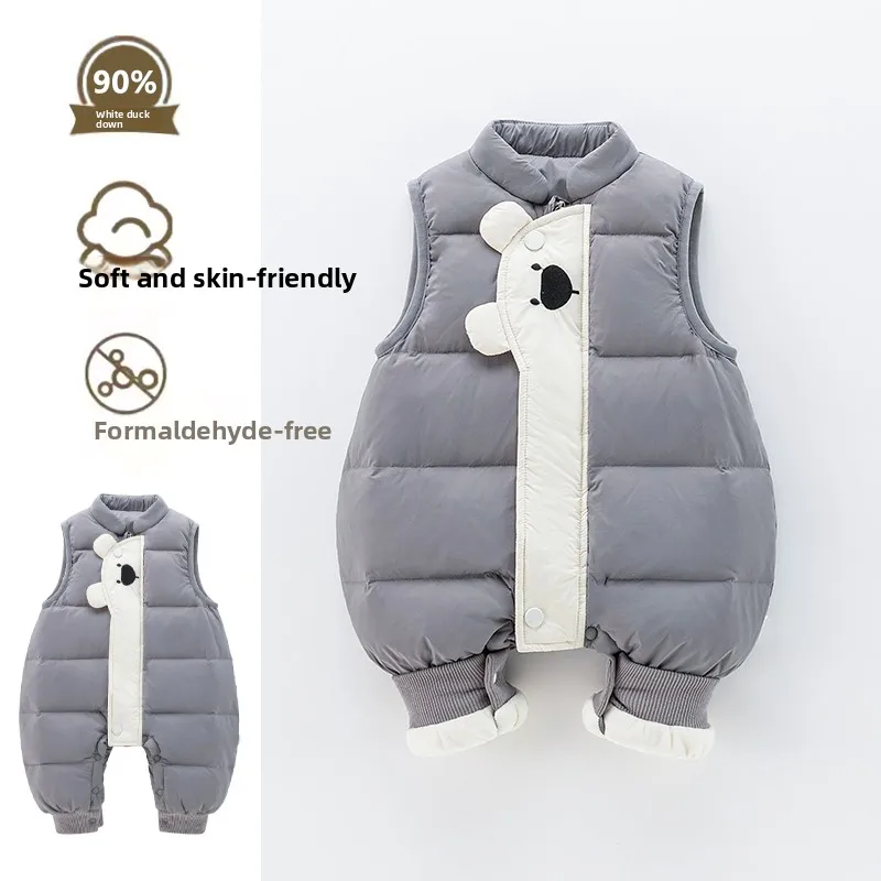 

Baby Winter Clothes White Duck down Vest Thin Padded Jumpsuit with Straps for Small Age Babies Warm Fashion Set Polyester Fiber