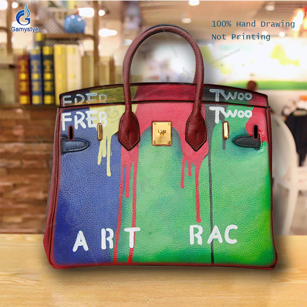 Street Artisc Hand Draw Colorful background with white English graffiti Bags For women Handbags Designer Shoulder Bag Gamystye