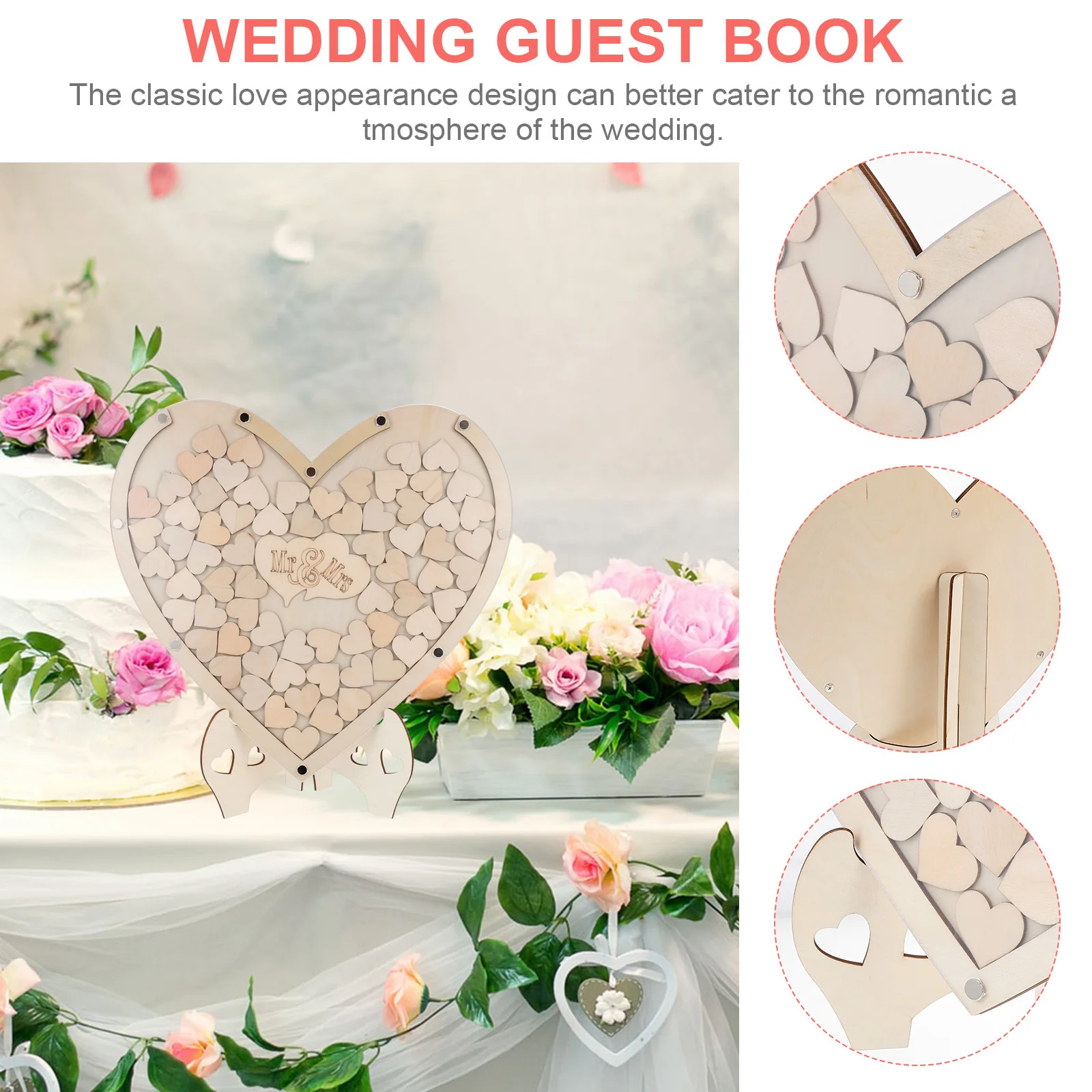

1 set 1 Set Heart-Shaped Wedding Sign Book Diy Wood Guest Signature Box Rustic Wedding Gift Party Guest Book Decorative Keepsake