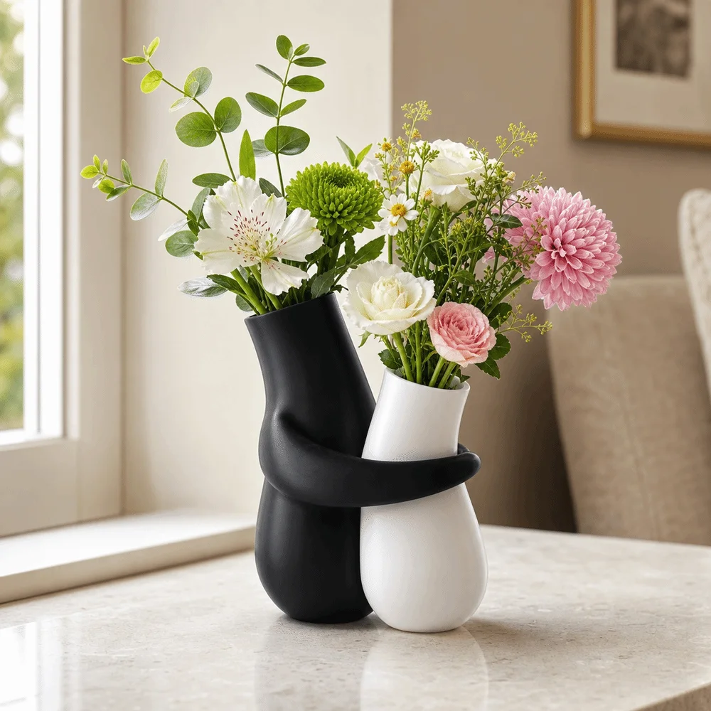 Plastic Couple Hug Vase Waterproof 3D Printed Abstract Art Vase Artistic Style Desk Ornament Flower Arrangement Vase