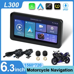 6.3inch Motorcycles GPS Navigation Screen Wireless CarPlay Android Auto Smart Player IP67 Waterproof Moto DVR Monitor