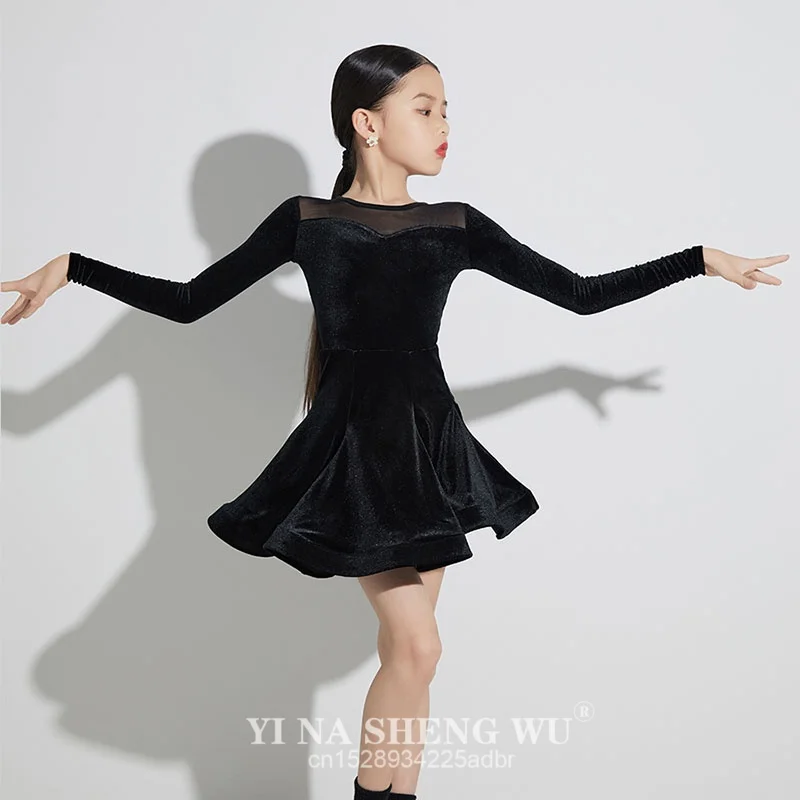 

Children's Latin Dance Practice Suit, Girl's Large Skirt Performance Professional Set, High-end Autumn and Winter New