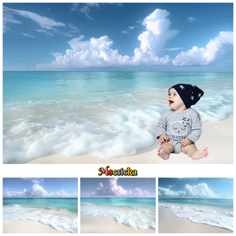 

Ocean Waves Background Bathing Sunshine Beach Seaside Blue Sky White Cloud Children Decoration Photography Backdrop Photo Studio