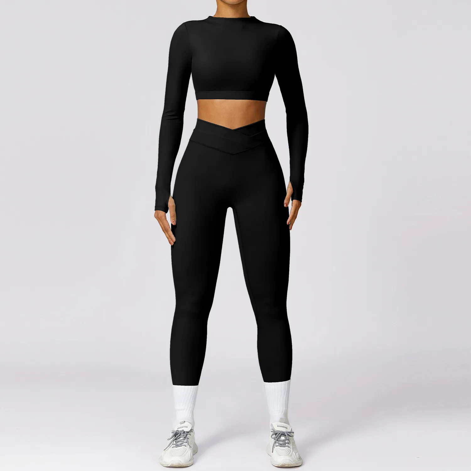 Yoga Set 2PCS Gym Clothes Sportswear Yoga Suit For Women Fitness Tracksuits Sports Bra Gym Leggings Workout Long Sleeve Crop Top