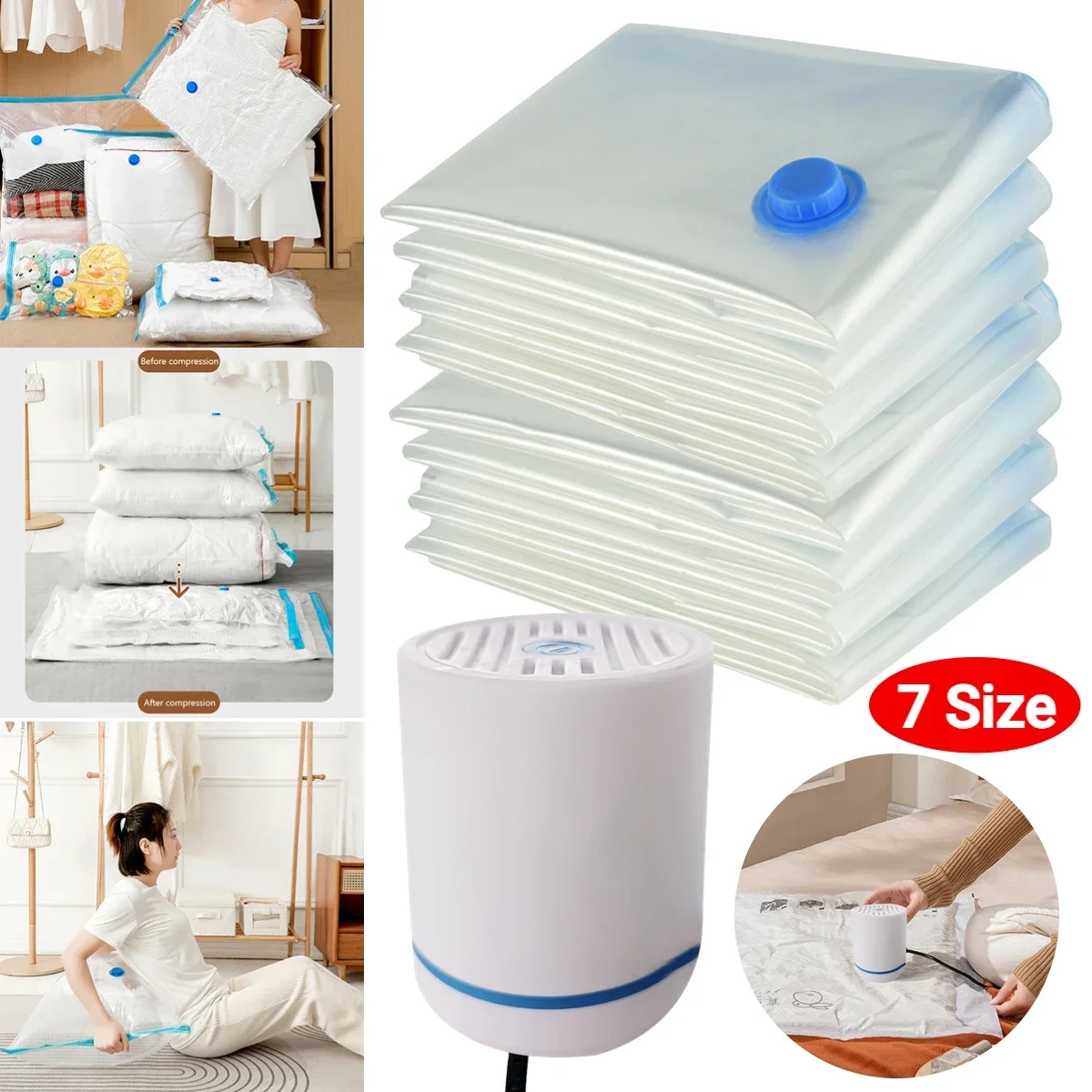 Folding Compressed Organizer Reusable Vacuum Storage Bags Dustproof Space Saving Hand Pump Blankets Clothes Pillows Organizer