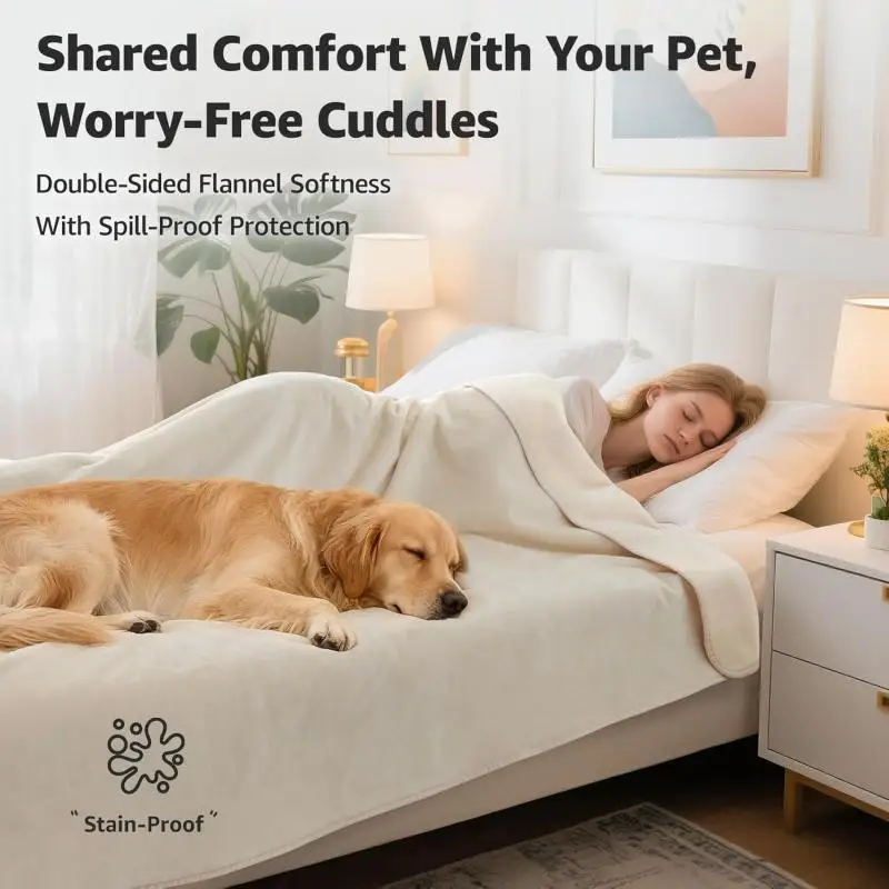 Waterproof Blanket for Dogs and Cats, Reversible Flannel Double-Sided Furniture Protector for Couch Sofa Bed Against Spills