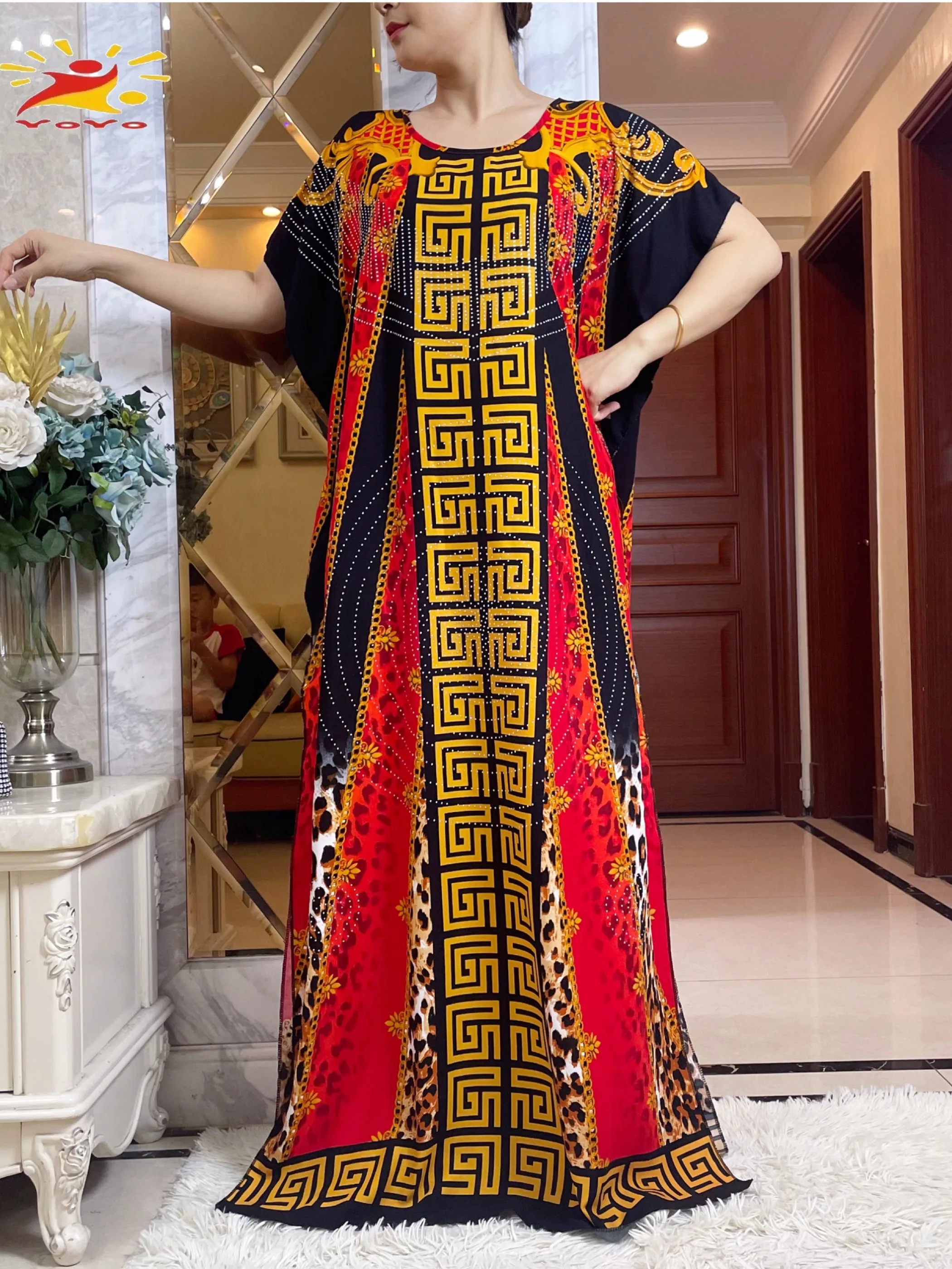 New Women Abaya Short Sleeve Dashiki Floral Dress Women Loose Maxi Robe Floral Femme Musulmane African Printing Floral Abaya