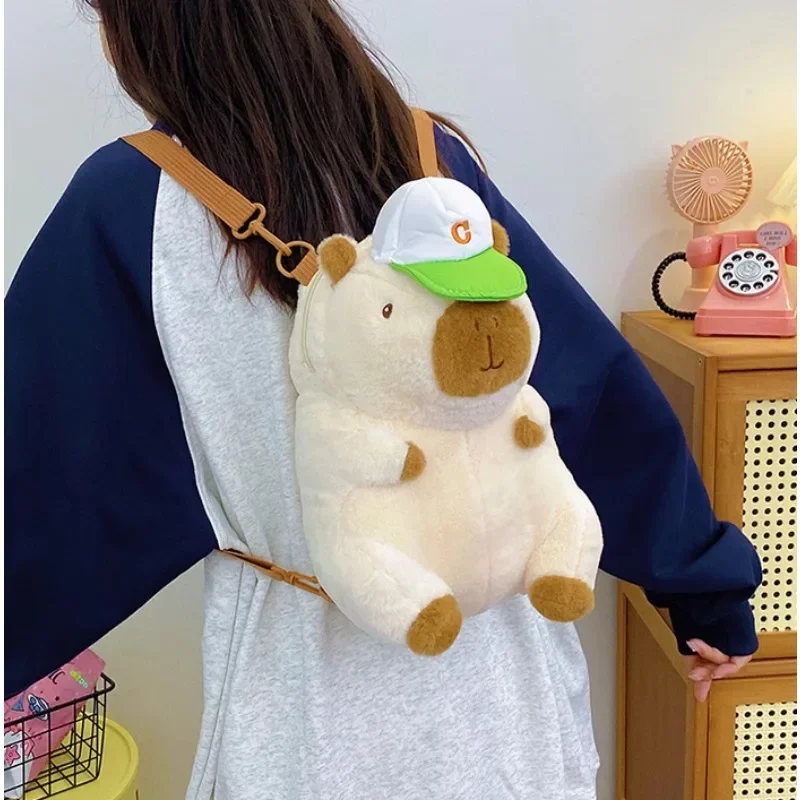MINISO tas punggung boneka Capybara baru Capybara kartun tas selempang mewah kapasitas besar tas Crossbody anak perempuan serbaguna komuter
