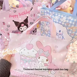 Kawaii Sanrio Kuromi Cinnamoroll Handbag Melody Portable Large-capacity Insulation Bag PU Picnic Cooler Bag Lunch Tote Bag