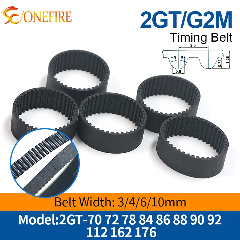 Correa de distribución 2GT de 262-376 mm. Ancho de 6~10 mm utilizado para bricolaje o CNC, impresoras 3D y otros dispositivos de transmisión pequeños. Correa dentada G2M