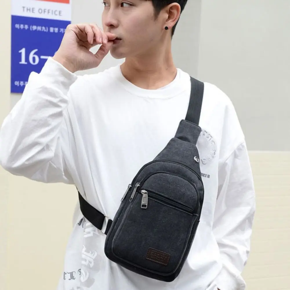 Fashion Canvas Men Chest Bag Large Capacity Light Weight Chest Pack Multilayer Crossbody Bag