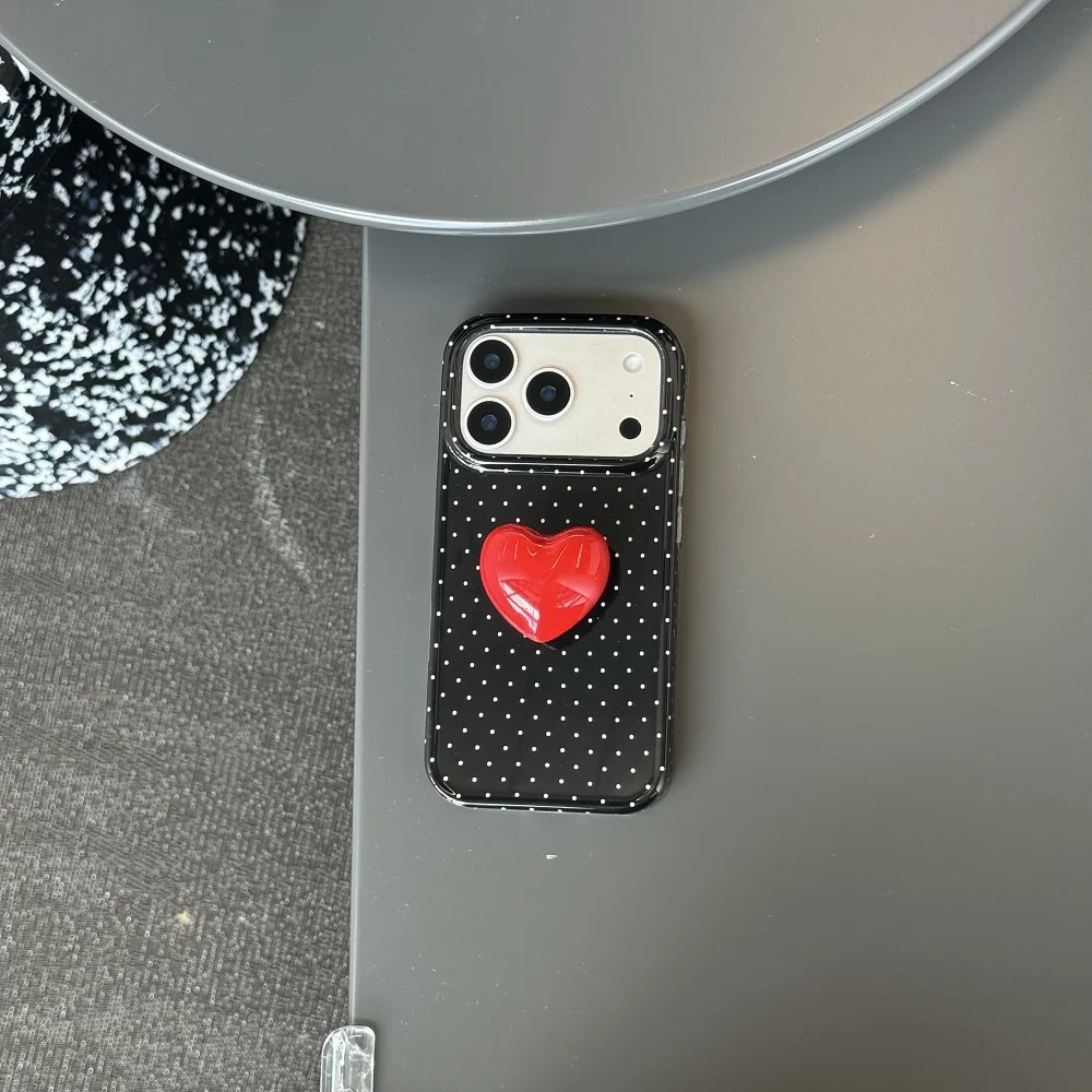 دعم قلب من السيراميك المنقط لهاتف آيفون 14 15 16 17 برو ماكس بلس خفيف ورقيق تغطية كاملة مضاد للسقوط لعلبة الهاتف