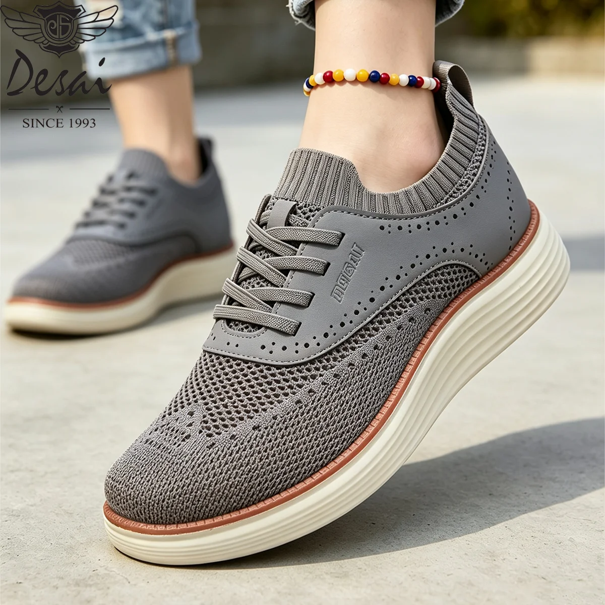 Desai Men's Wide Width Hybrid Brogue Oxford Sneakers Breathable Mesh Lightweight Comfortable Walking Shoes Business Casual Fall
