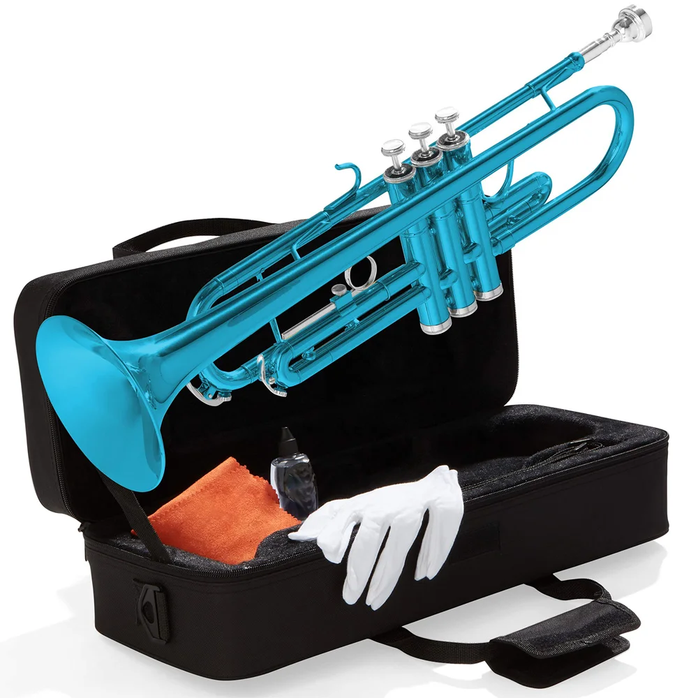 Mendini By Cecilio Bb Trumpet - Trumpets for Beginner or Advanced Student w/Case, Cloth, Oil, Gloves - Brass Musical Instruments