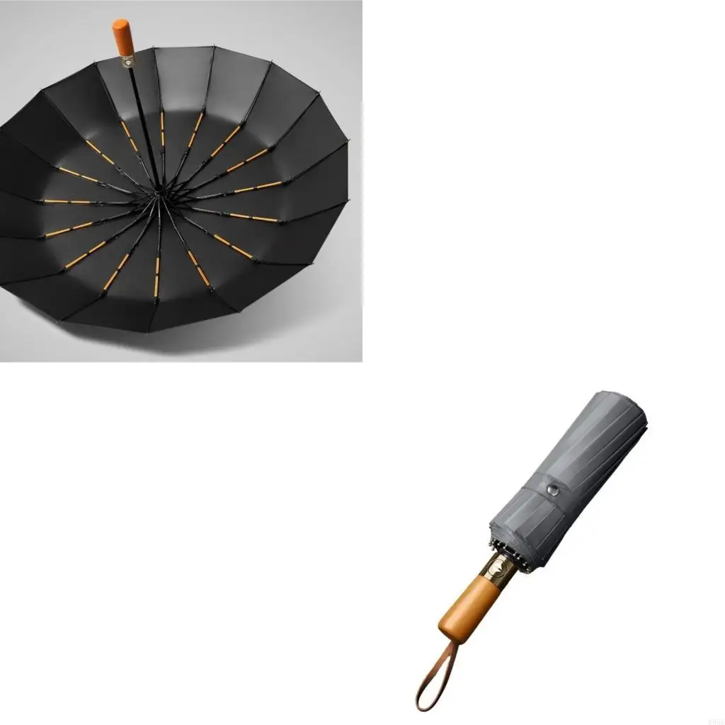 

Durable 16 Bone Business Umbrella for Men Fully Automatic Wooden Handle Large B95B