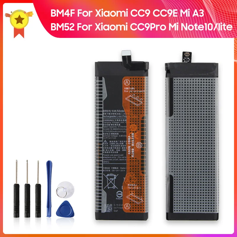 

Phone Battery BM4F BM52 For Xiaomi CC9 Pro CC9E Mi A3 CC9Pro Mi Note10 lite Replacement Battery High Quality Batteries With Tool