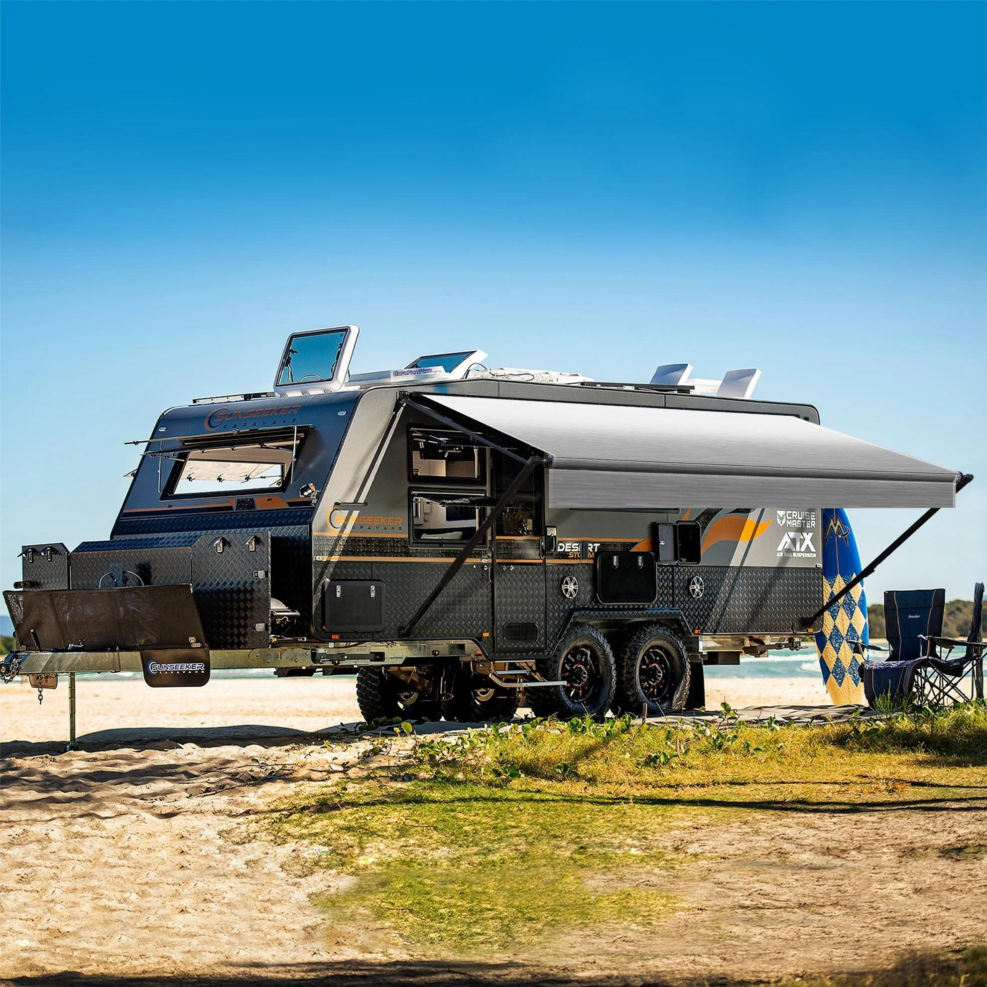 STLF Awnlux W5600 PVC Vinyl Fabric Customized Sizes Rv Roll up Camping Trailer Awning With LED Light