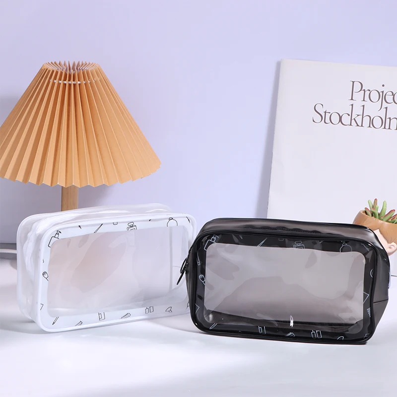 PVC Transparent Cosmetic Bag Women Make Up Case Waterproof Zipper Bag Large Capacity Cosmetic Storage Bag Travel Toiletry Bag