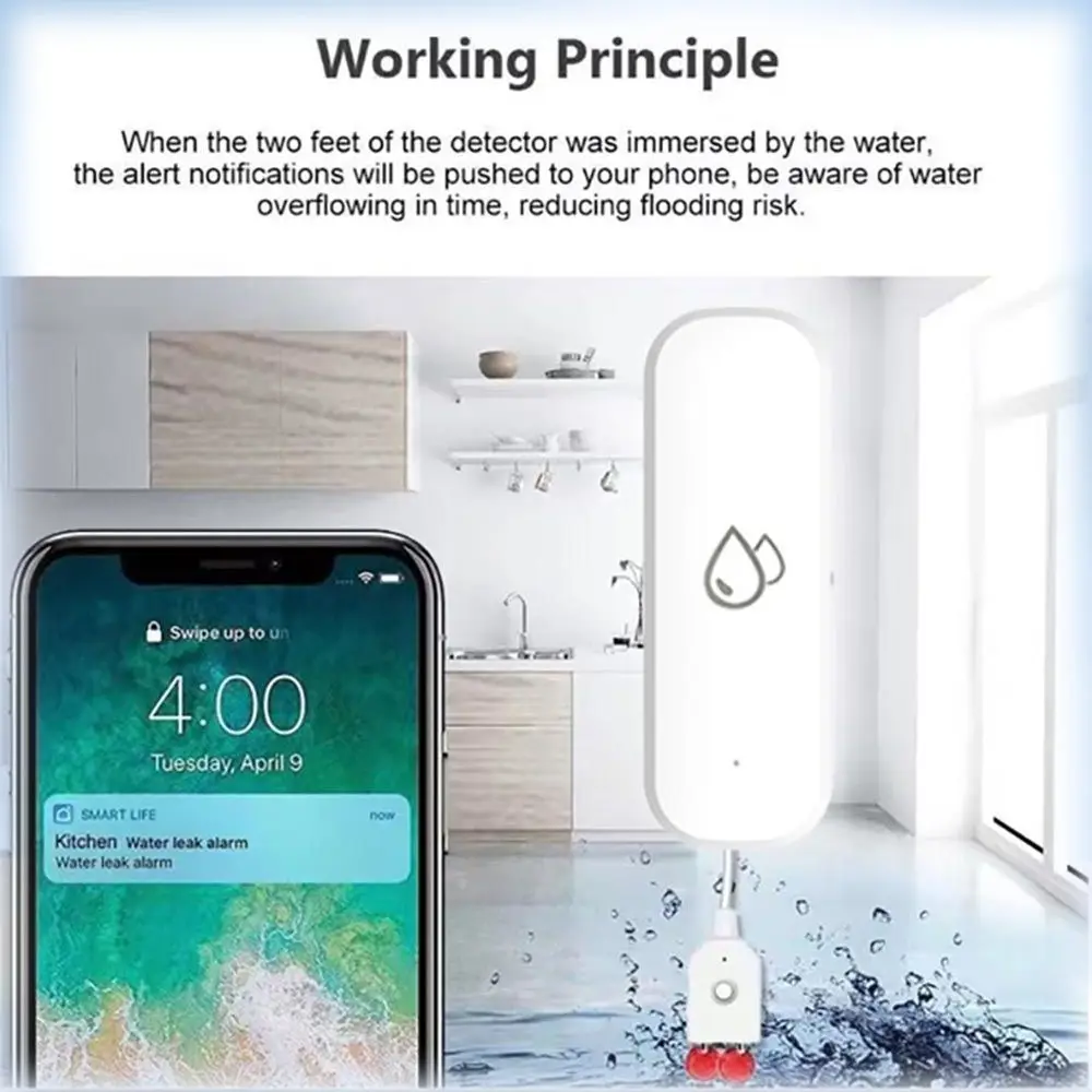 Tuya Smart WiFi Flood Leakage Sensor Remote Control Water Immersion Sensor Water Overflow Level Detector Alarm Security System