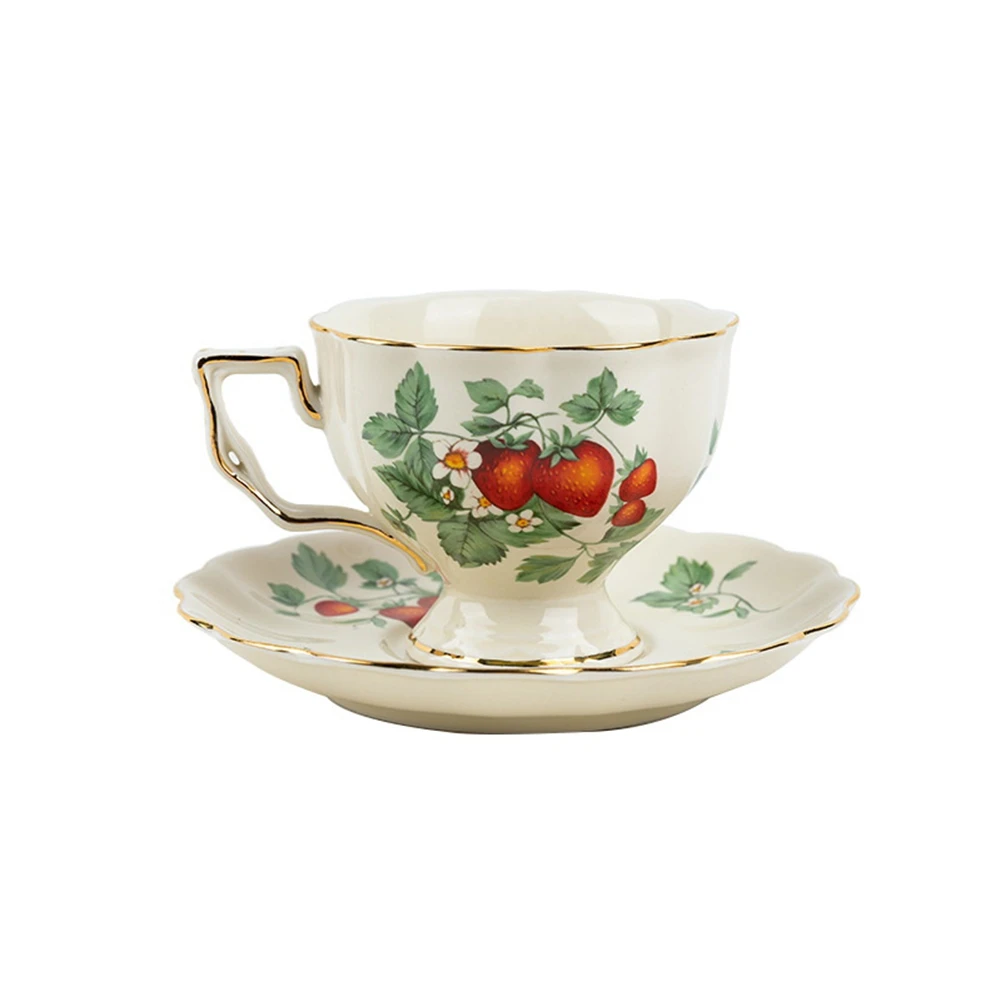 French Retro Teapot Coffee Cup Set Gold Edge Cup Saucer Flower Big Teacup English Afternoon Tea Cup