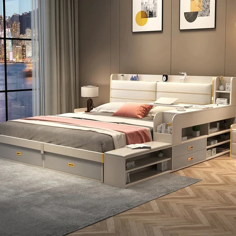 

Nordic Kids Queen Double Bed Bedroom King High End Modern Frame Double Bed Beauty Wood Boys Sleeping Muebles Home Furniture