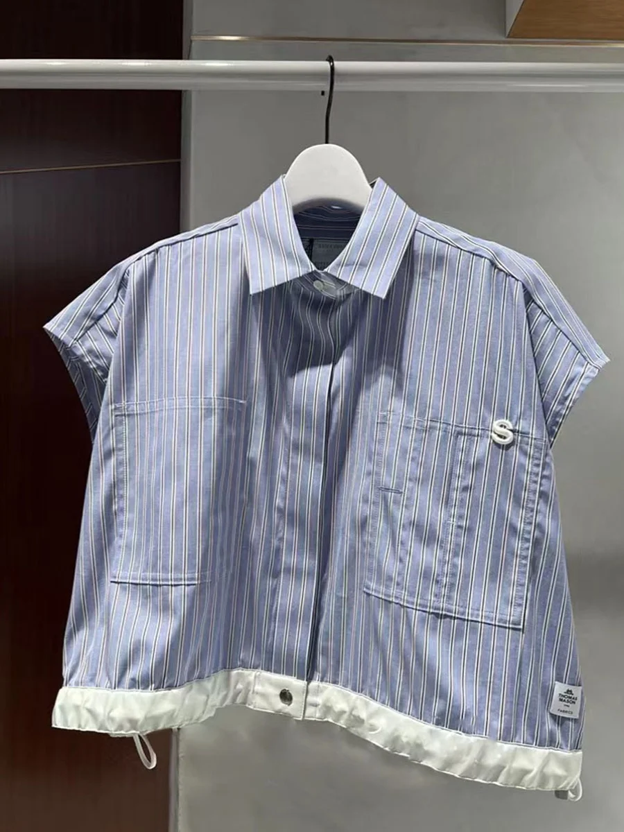 

Ele FOG SACAI Svel Collar irt Dstring Design Casual Cotton Women's irt Commute Sle Loose Fit Summer Top