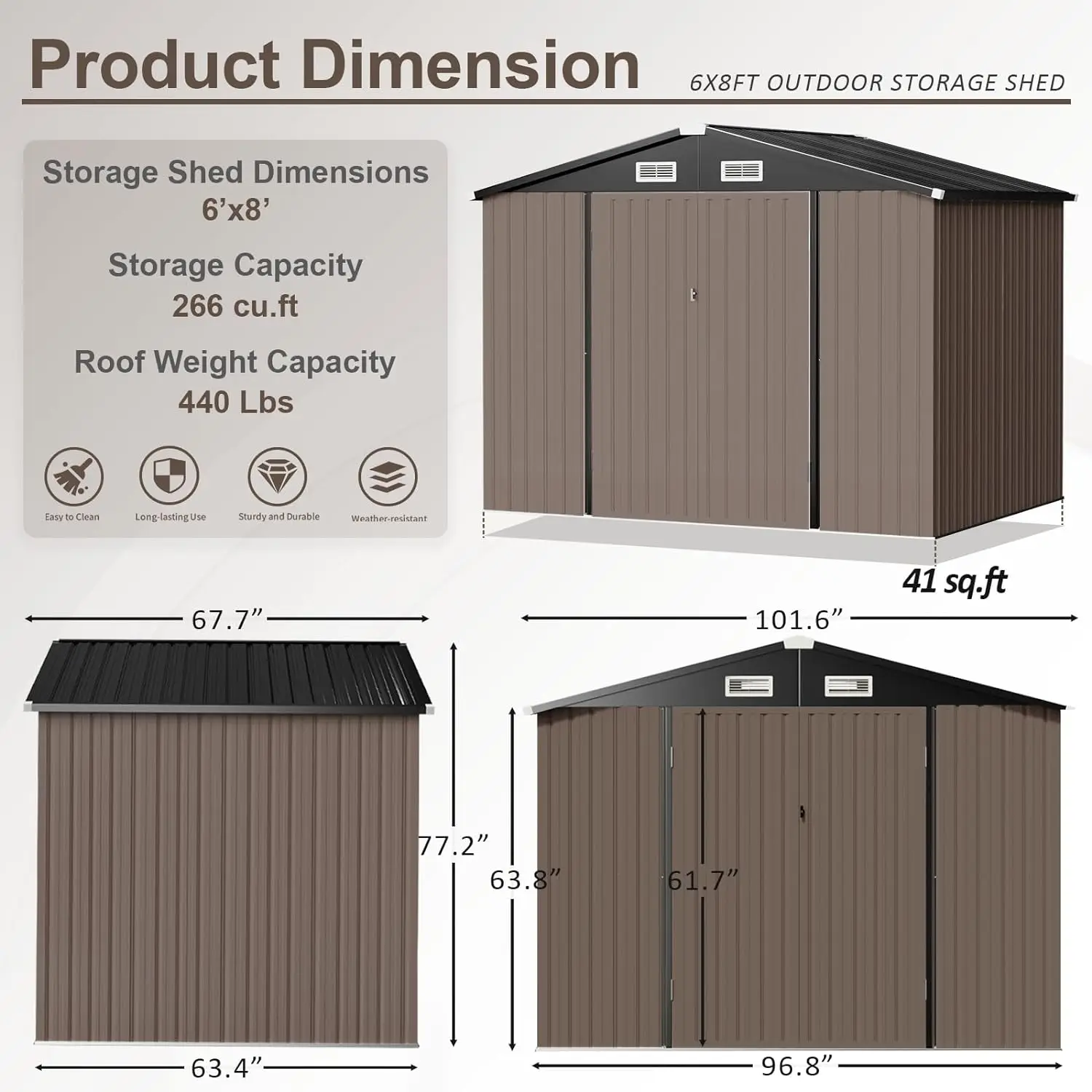 Imagem -06 - Metal Steel Shed Storage House With Door And Lock Utility Tool Fit For Backyard Garden Pátio Floor Frame Outdoor