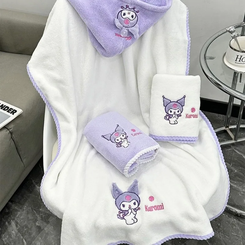 Sanrios Anime Kawaii Toy Kuromi Coral Fleece Soft and Absorbent Three-dimensional Bath Towel Birthday Gift Christmas Gifts