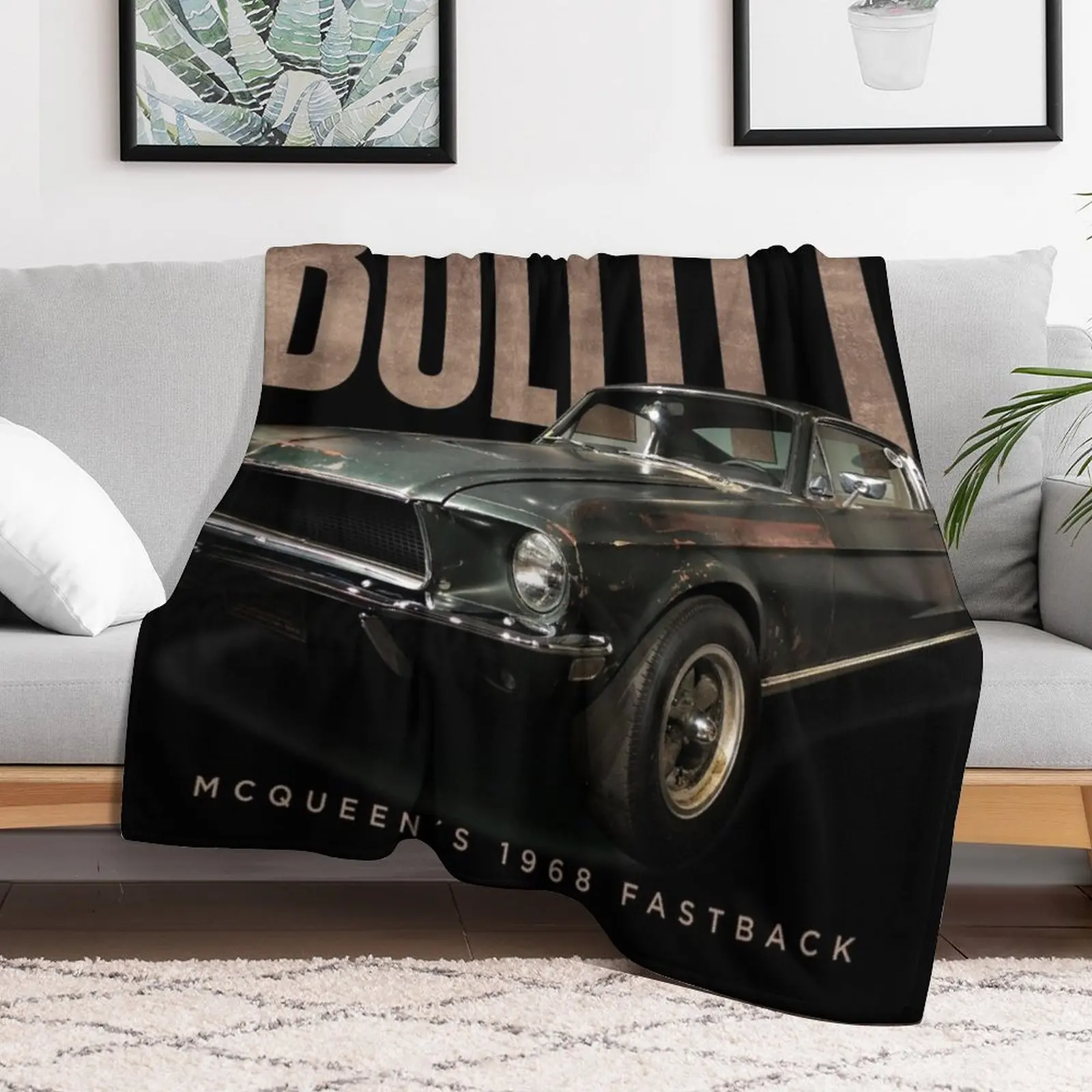 McQueena?2s 1968 Ford Mustang Fastback from BULLITT - Black Throw Blanket Soft Big Luxury Beautifuls Decorative Beds Blankets