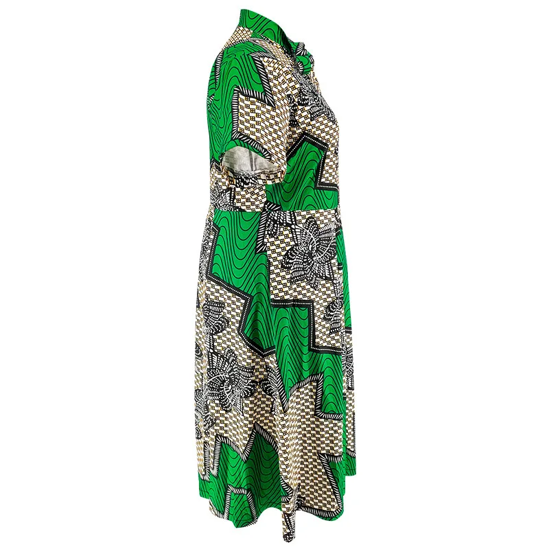 Women's A-line Dress Boho Casual Women's Short Green Printed Standing Collar Long Maxi Dress 2024 New Office Lady