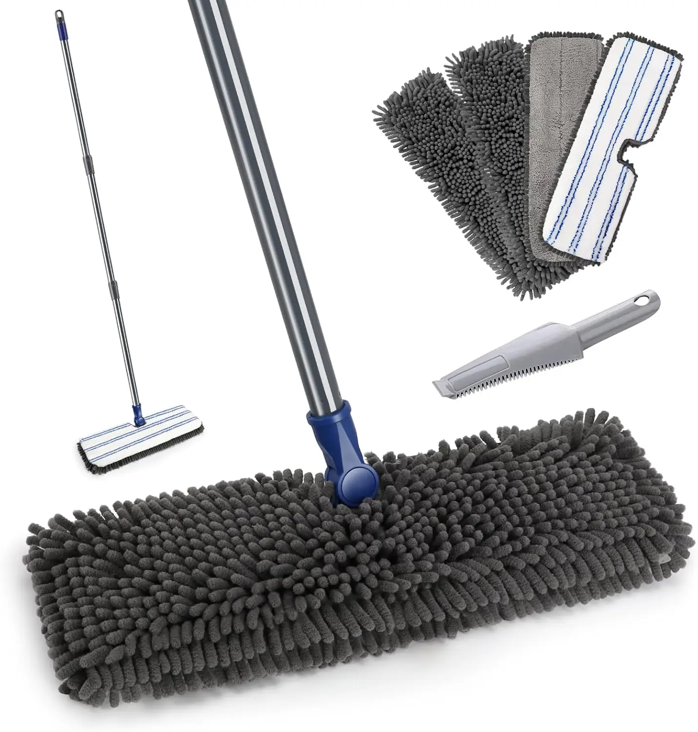 

Dual-Sided Microfiber Mop with Reusable Pads for Wet and Dry Floor Cleaning on Hardwood, Tile, Laminate
