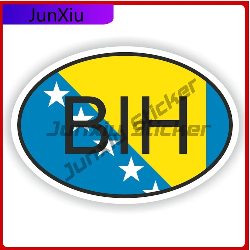 

Bosnia Oval Country Code Bih Flag National Emblem With White Border Sticker Vinyl Decals Stickers Mirror Wall Sticker Camper Car