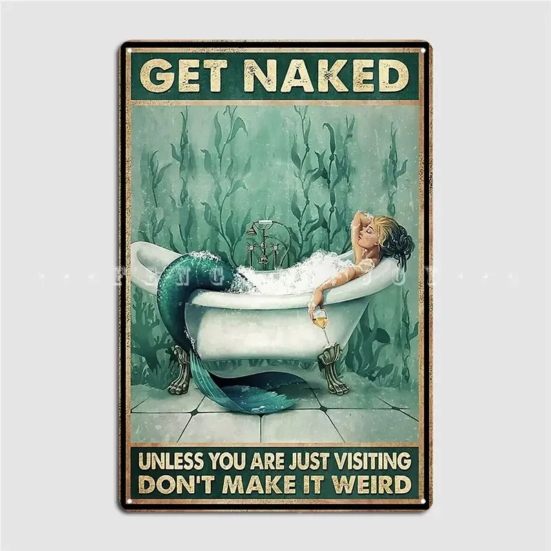Mermaid Bathroom And Wine Get Nake Metal Plaque Poster Pub Kitchen Classic Mural Painting Tin Sign Poster