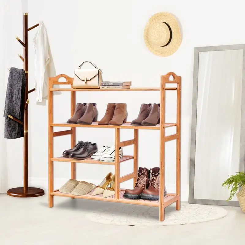 

4 Tiers Multifunction Bamboo Storage Shoe Rack for Entryway Hallway