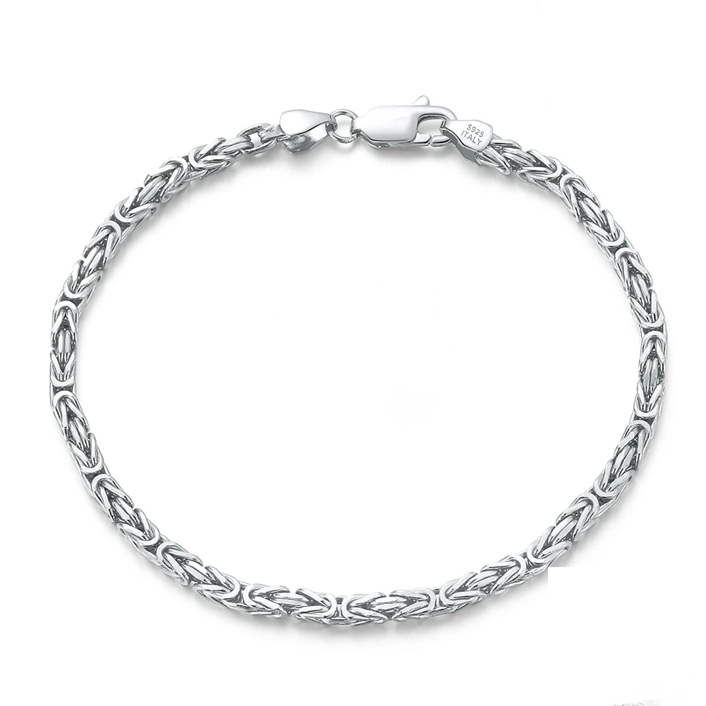 Rinntin Luxe 925 Sterling Zilver Italiaanse 2,5 mm platte Byzantijnse schakelarmband voor vrouwen Handgemaakte armband sieraden SB122