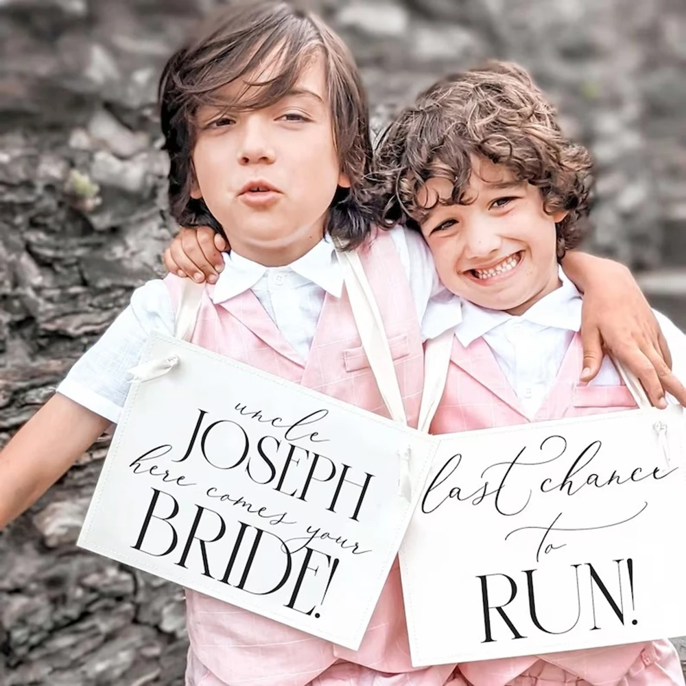 Personalized Wedding Signs for Ring Bearer, Flower Girl, Uncle Personalized Name, Here Comes Your Bride, Last Chance to Funny