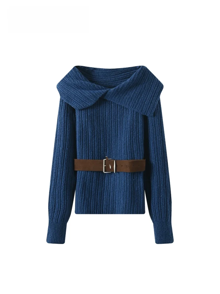 

Женский трикотажный джемпер больших размеров с длинным рукавом и отложным воротником, весенняя новинка, дизайн в стиле Lazy Sle, из смесовой ткани (полиэстер, шерсть, спандекс)