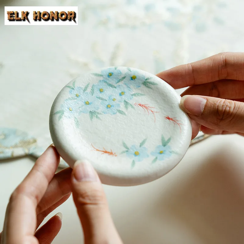 Lote de 2 posavasos de flores de estrella azul pintados a mano, almohadilla caliente creativa para tazas de café, platillo, manteles individuales antiescaldaduras, Base de taza de té, juego de té